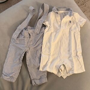Janie and Jack Blue and White Striped Overalls and Onesie Set